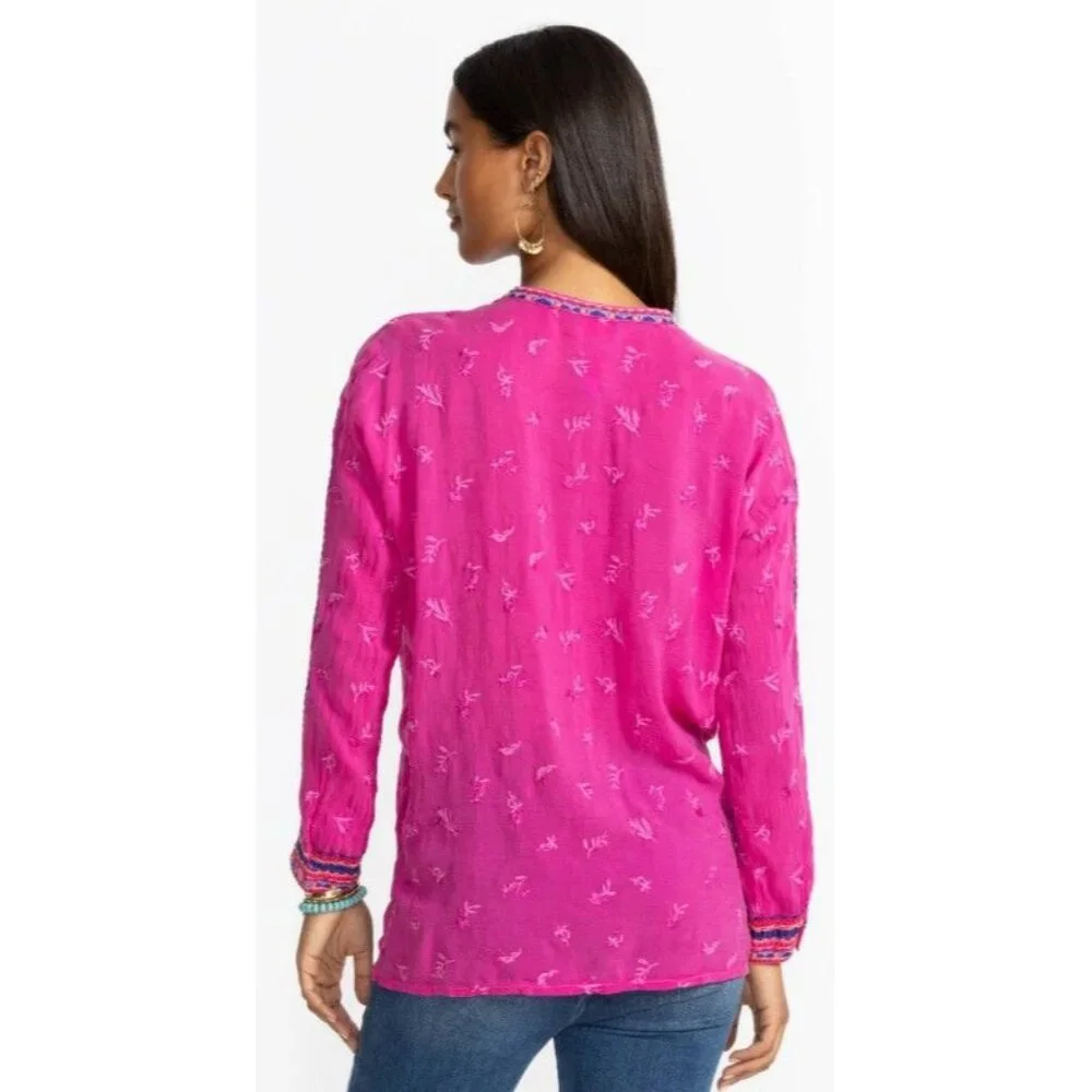 Johnny Was The Audrey Mandarin Collar Embroidered Shirt in Fuchsia Size M NWT - Picture 2 of 7
